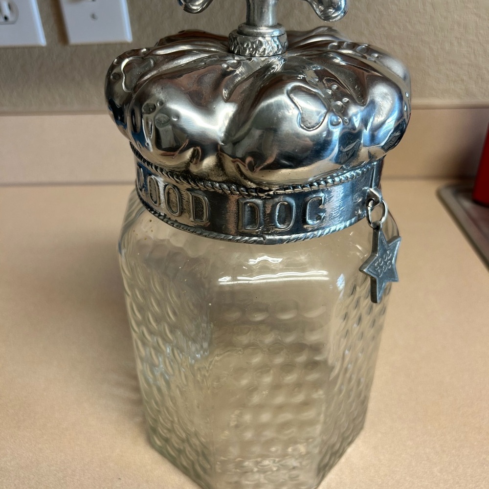 Silver and Clear Glass Dog Treat Jar